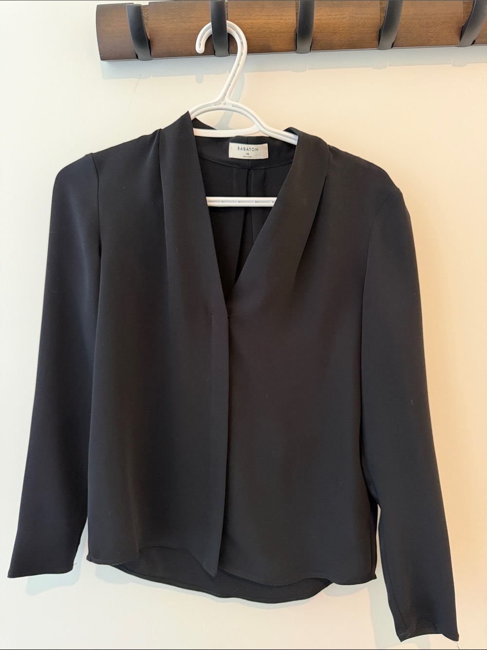 Babaton Black Draped V-Neck Long-Sleeve Blouse